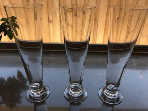 3 tall beer glasses