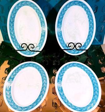 Reduced Vintage x4 Pyrex Oval Platters Plate Bluegrass Milk Glass