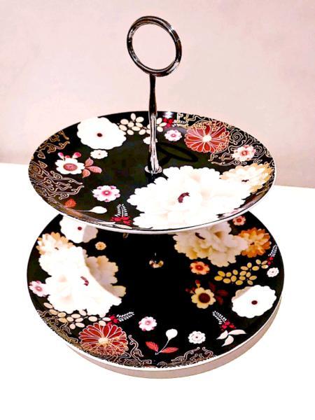 2 - Level Tier Fine Bone China Kimono Style Dessert Stand