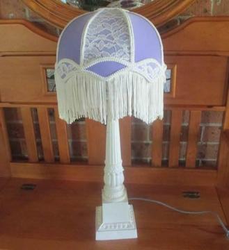 VERY LARGE SHABBY CHIC BRASS LAMP WITH LAVENDER VICTORIAN SHADE