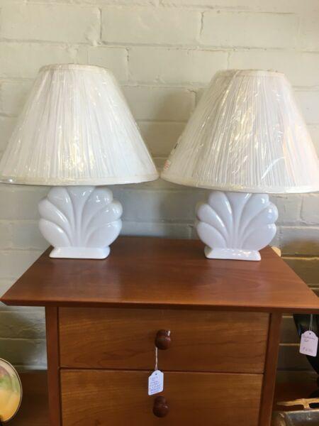 White Ceramic lamps pair