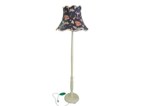 White floor lamp - navy floral shade
