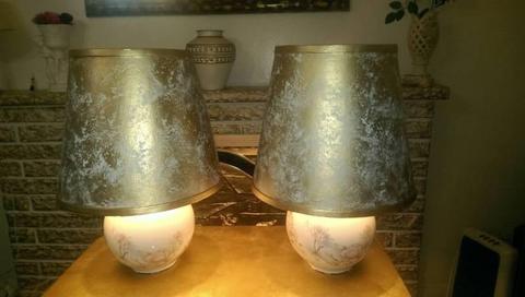 1920's French luxury golden large shade milky glass lamps ( pair)