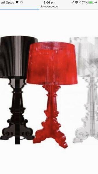 2 x red bedside table lamps