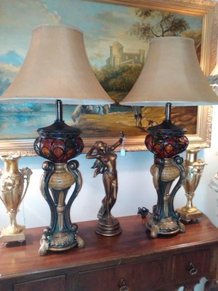 table lamp 2 two matching pair antique style tall big