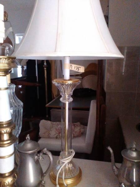 desc lamp tall glass and metal brass