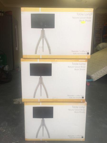 3 x large stylish table lamps NEVER USED (RRP $99 each)