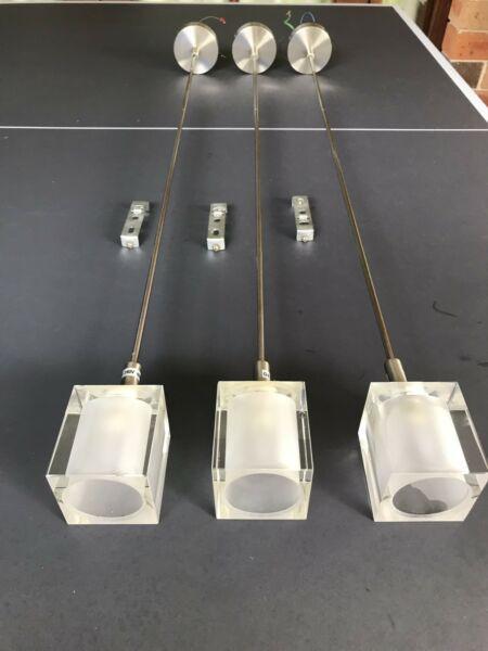 Pendant Ceiling Lights - set of 3 - AS NEW Glass Frosted 7x6X6cm