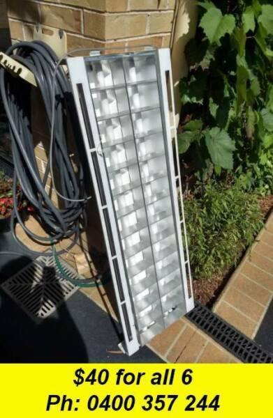 6 x Double Fluorescent Troffer Lights with Cords & Plugs DIY