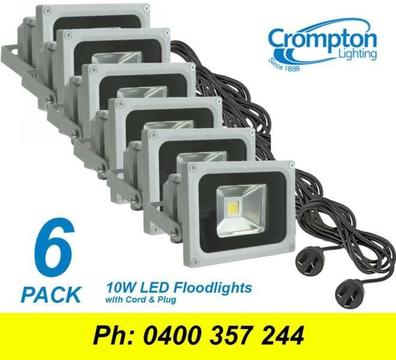 6 x Crompton 10W LED Outdoor Security Floodlights IP65 DIY