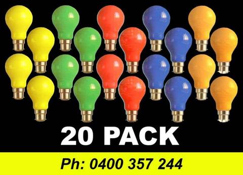 20 Pack Coloured Light Globes - Party / Festoon Bayonet B22