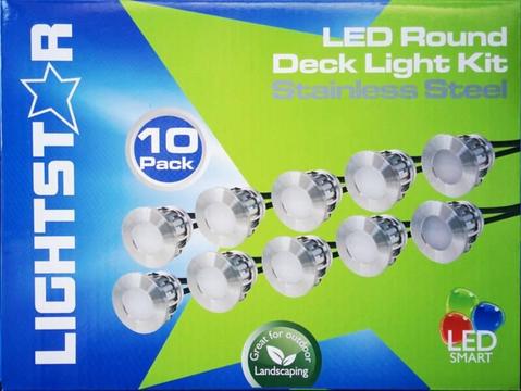 10Pc Round LED Deck & Step Light Kit DIY Stainless Steel White