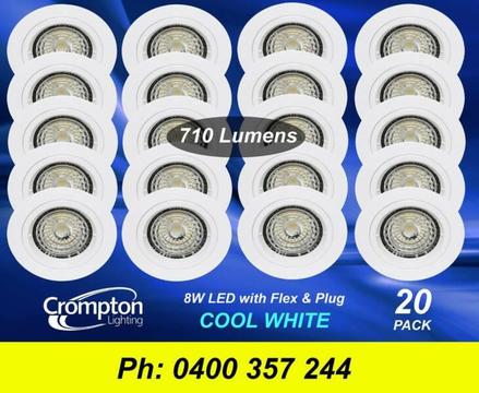 20 x DIMMABLE Cool White 4000K Fixed LED Downlight Kits White 8W