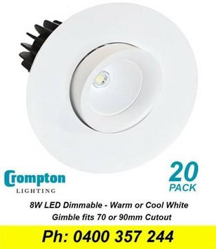 20 x DIMMABLE LED Gimbal Downlight Kits Warm or Cool White 8W