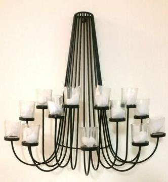 Wall Mounted Large Candelabra with 13 glass Votives Ready to Hang