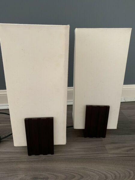 Bedside Table Lamps x2 - fabric with wood base