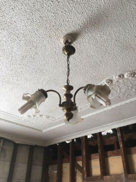 Medieval chandelier 3 light pendant vintage antique brass!