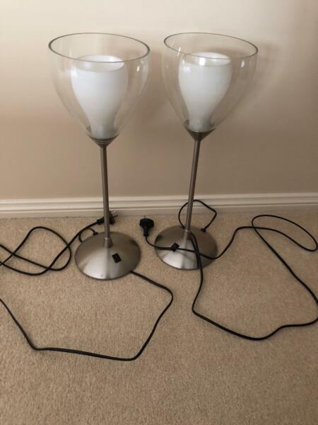 A pair of Modern bedside lamps s/steel