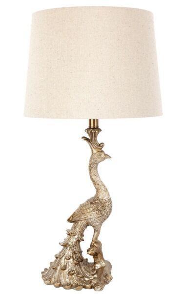 Brand New Peacock vintage style table lamp with fabric shade