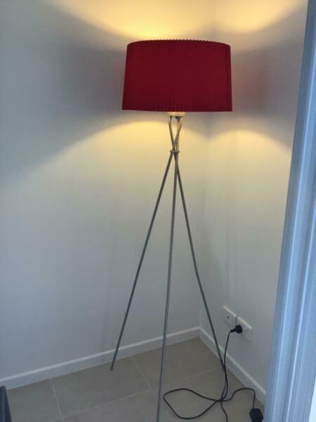 Standard lamp with funky red shade