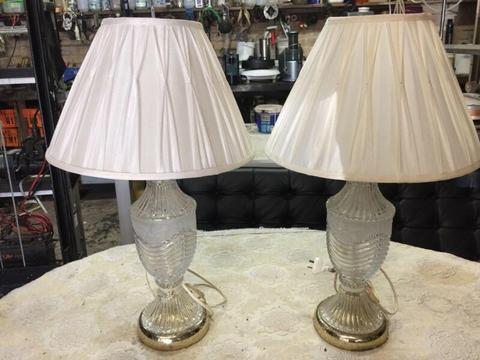 Pair crystal glass bed side table lamps