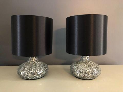 Pair of Black and Silver crackle bedside lamps