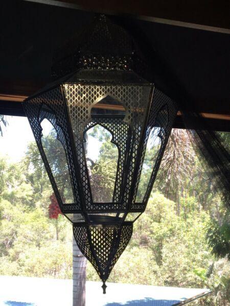 Moroccan large hanging silver pendant lantern