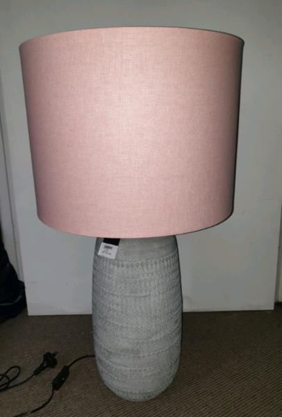 Two table lamps - concrete bases, pink shades