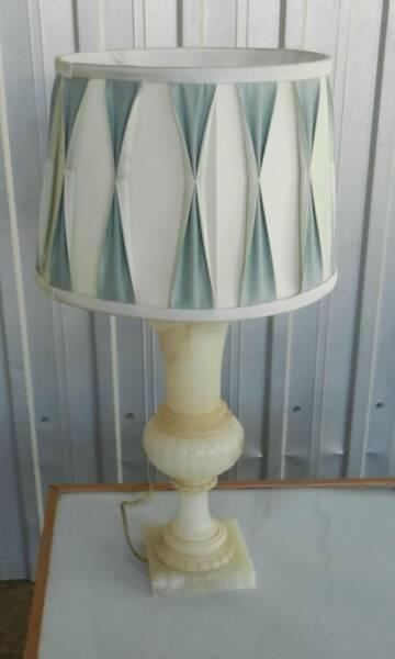 Vintage Table Lamp and Shade Veined Italian Alabaster Urn Style