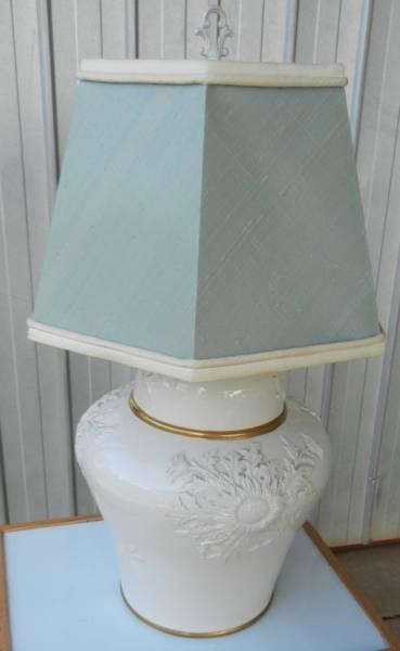 Large Italian Table Lamp White Ceramic Gold Trim Vintage