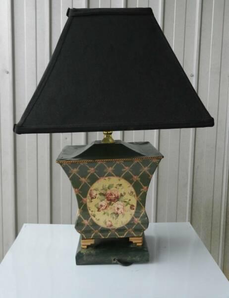 Table Lamp with Black Shade Metal Tin Base Unusual Shabby Chic