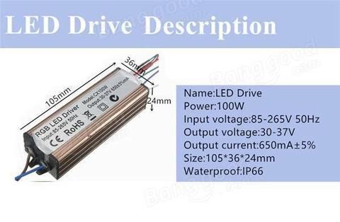 100W RGB LED Chip Light Lamp Driver Power Supply IP66