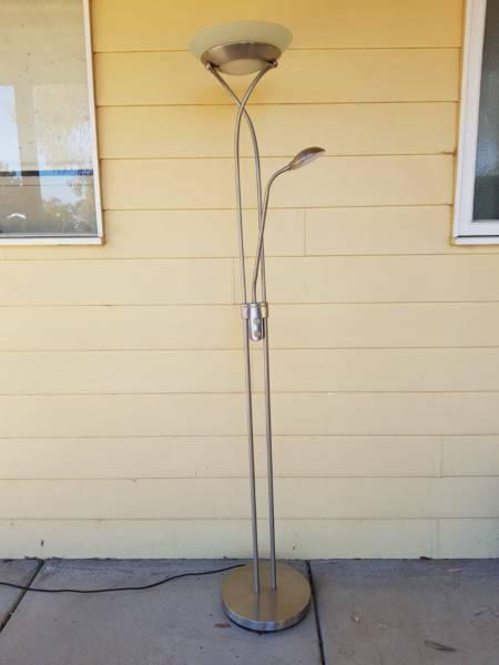 Sleek silver floor lamp x 2, with dimmer switches RRP $140