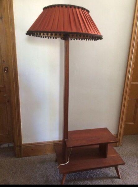 Vintage Retro Pom Pom Floor Lamp attached Table, 50s Tiki