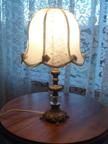 Vintage cast brass bedside lamp and shade - charming