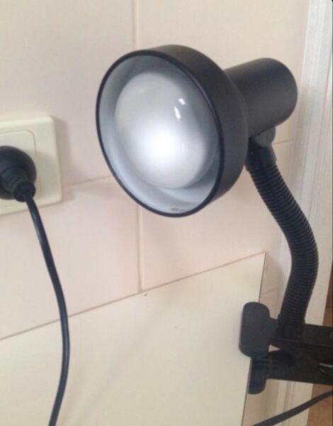 Black Flexible clip on Desk or Bed Lamp in excellent condition