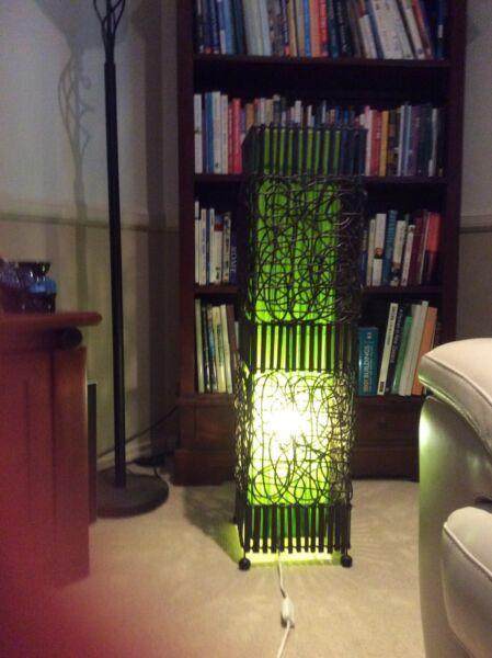 Floor lamp, metal frame, green fabric