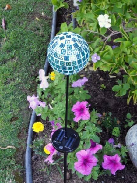 2 x Solar Powered Mosaic Glass Blue Ball Color Changing Light