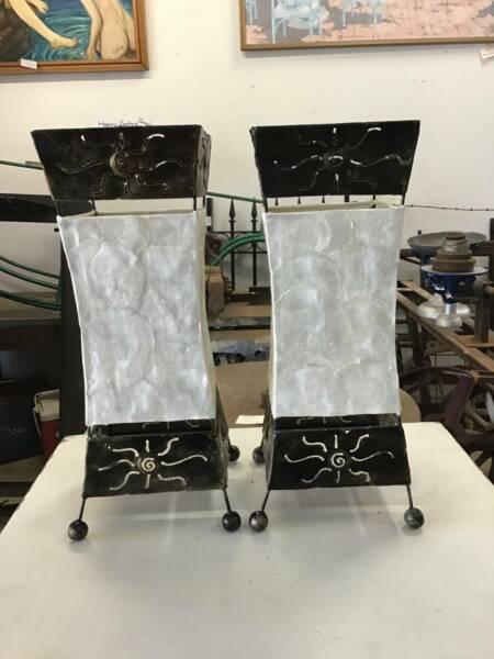 2x Mother of Pearl Look Finish Bedside Table Lamp Frames 39cm H