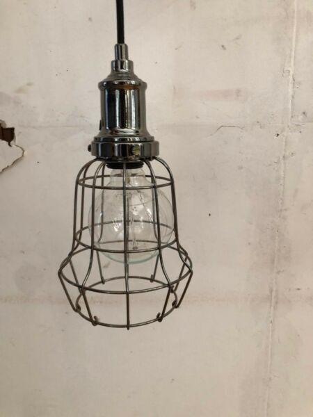 2 vintage style cage pendant lights with fabric cord