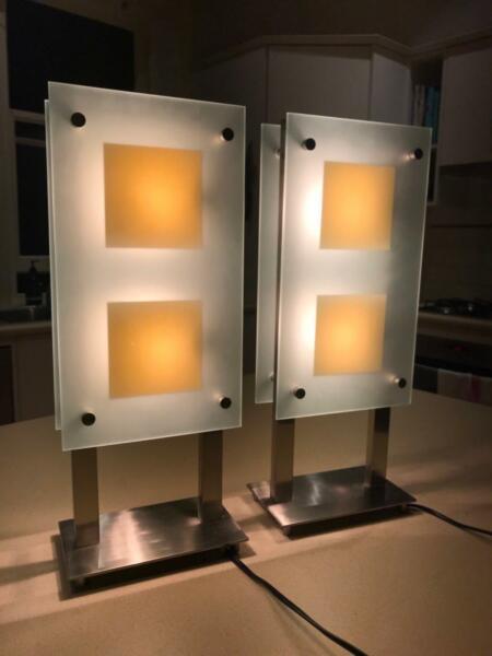 Bedside lamps (pair) stainless steel and glass
