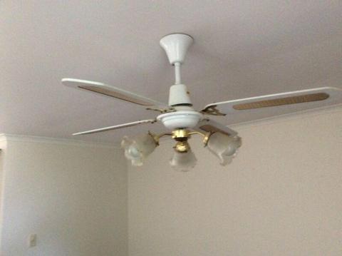 Ceiling Fan with Light - White and Gold - great condition