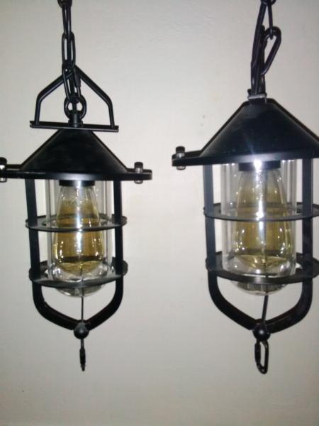 2x Metal/Glass Antique style house lamps. (need wiring up)