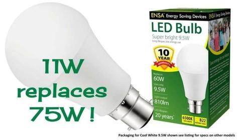 Ultra Bright 11W quality LED Bulb ENSA replaces 75W 10YR WARRANTY