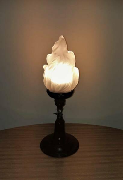 Vintage Art Deco Table Lamp Glass Flame Shade