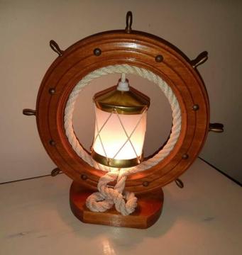 Vintage Wooden Ships Wheel Lantern Lamp