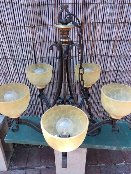 Wrought Iron Chandelier / Vintage Light Fitting