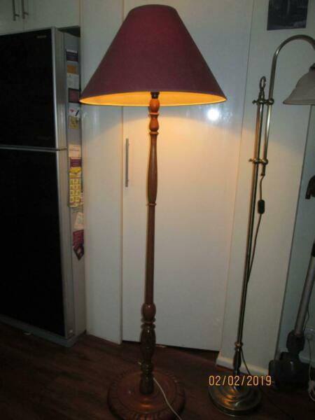 standard FLOOR LAMP solid wod base with large shade 165cm tal