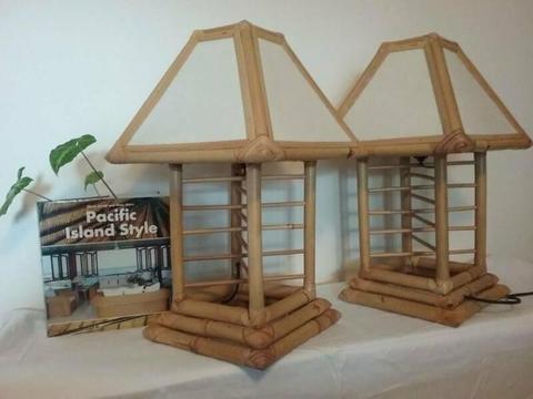 2 x Huge Cane / Bamboo Table Lamps