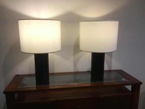 Pair Unique Contemporary Modern Brown Leather Table Lamp Bases